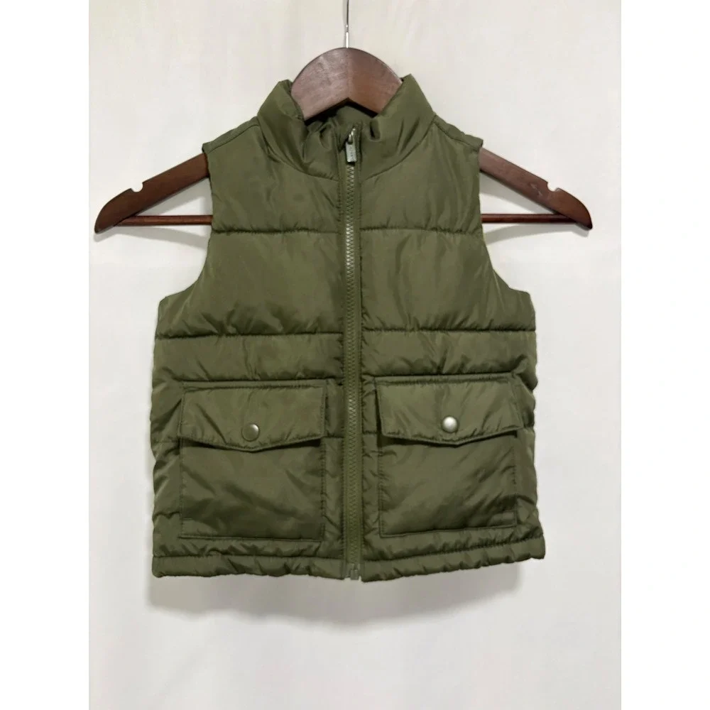 Old Navy Toddler 2T Water-Resistant Quilted Utility Puffer Vest Olive Green